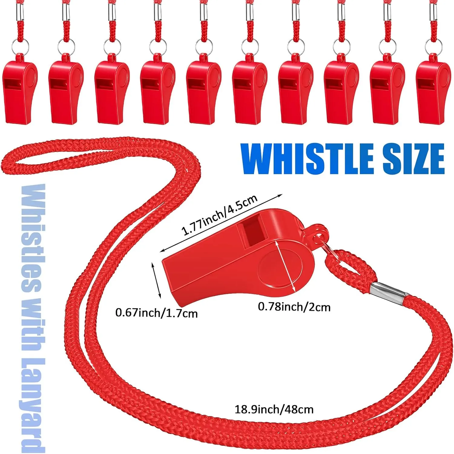 Flutesan Plastic Whistles with Lanyard Sports Loud Crisp Sound Whistles Bulk for Coach Referees Training Emergency