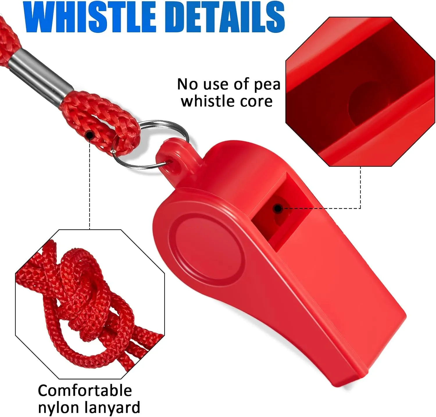 Flutesan Plastic Whistles with Lanyard Sports Loud Crisp Sound Whistles Bulk for Coach Referees Training Emergency