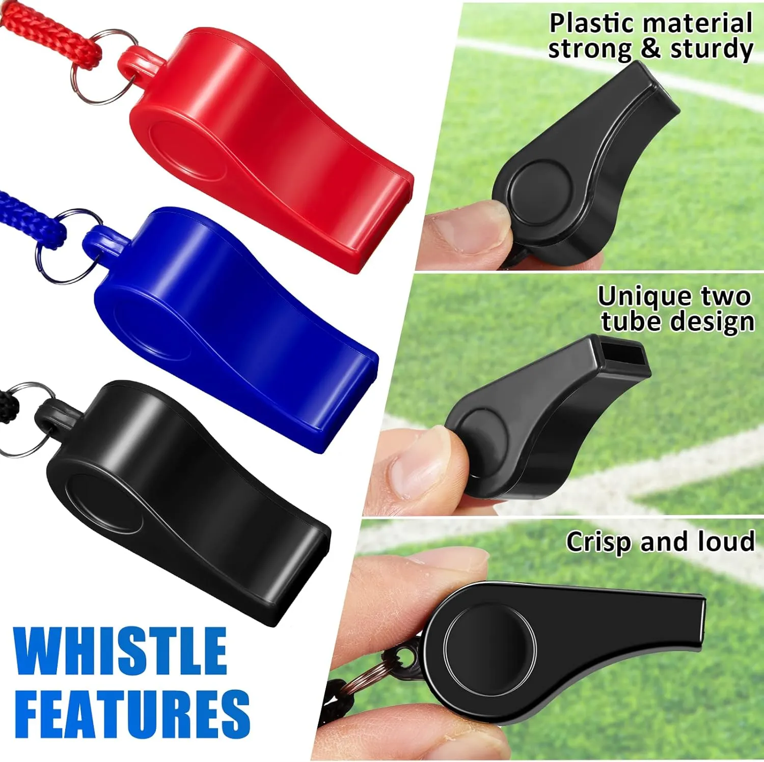 Flutesan Plastic Whistles with Lanyard Sports Loud Crisp Sound Whistles Bulk for Coach Referees Training Emergency