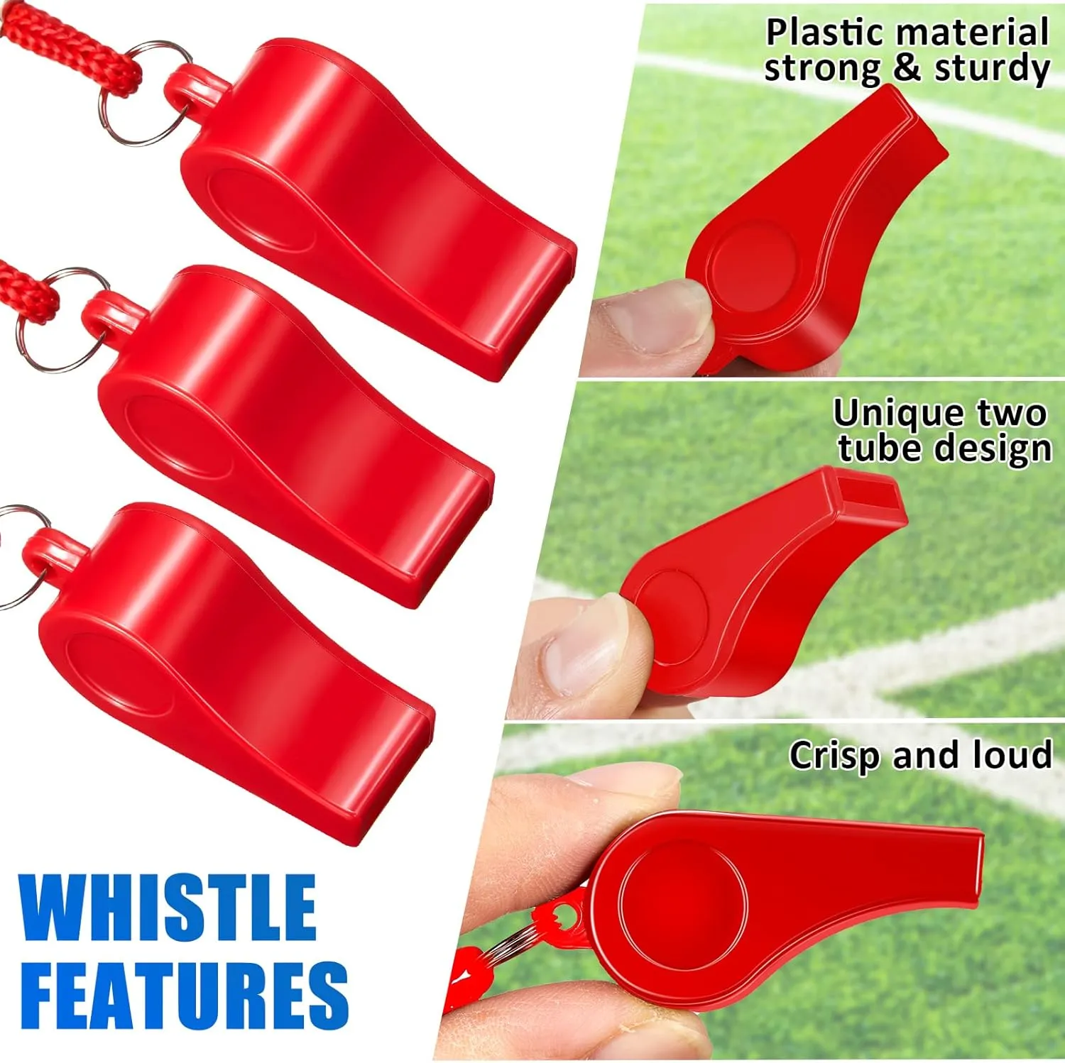 Flutesan Plastic Whistles with Lanyard Sports Loud Crisp Sound Whistles Bulk for Coach Referees Training Emergency