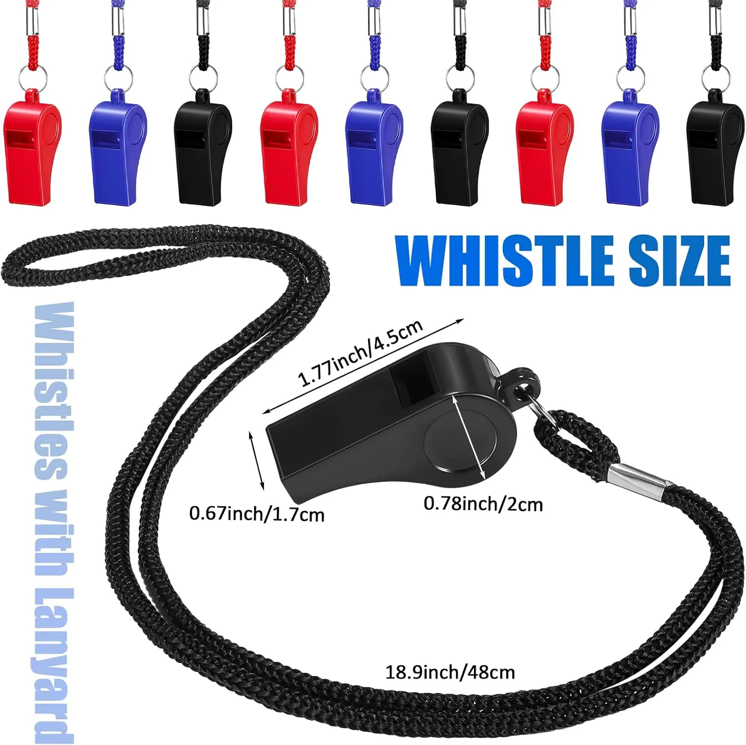 Flutesan Plastic Whistles with Lanyard Sports Loud Crisp Sound Whistles Bulk for Coach Referees Training Emergency