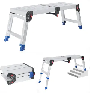 Foldable Aluminum Work Platform, 12.7 lb, Easy-Installation, Capacity of 330 lbs, Non-Slip, Step Stool for Adults with Adjustable Height, Heavy Duty & Portable Step Ladder