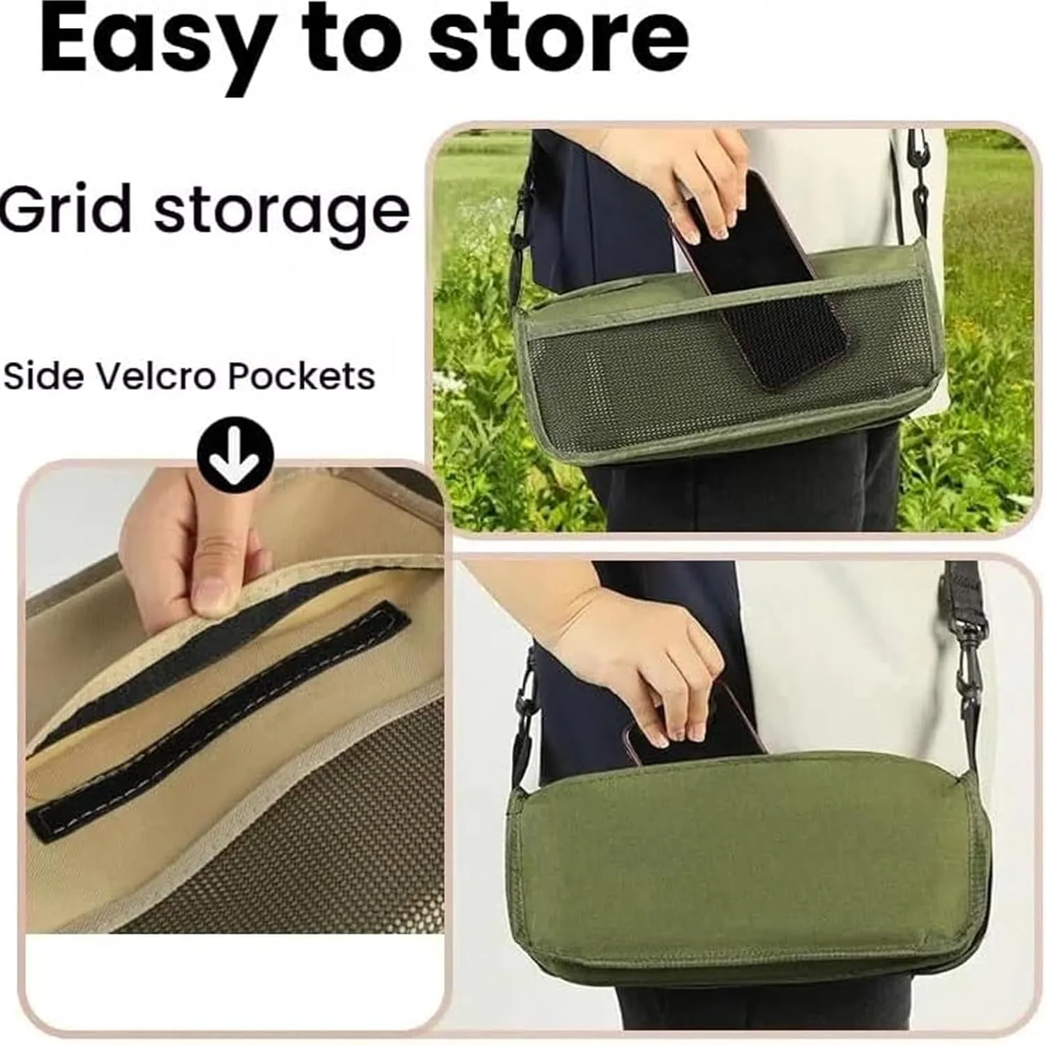 Foldable Backpack Stool-Compact, Sturdy & with a Cell Phone Pocket, Portable Mini Outdoor Camping Folding Seat with Adjustable Shoulder Strap, for Camping, Fishing,Outdoor Barbecue (Black*2, L)