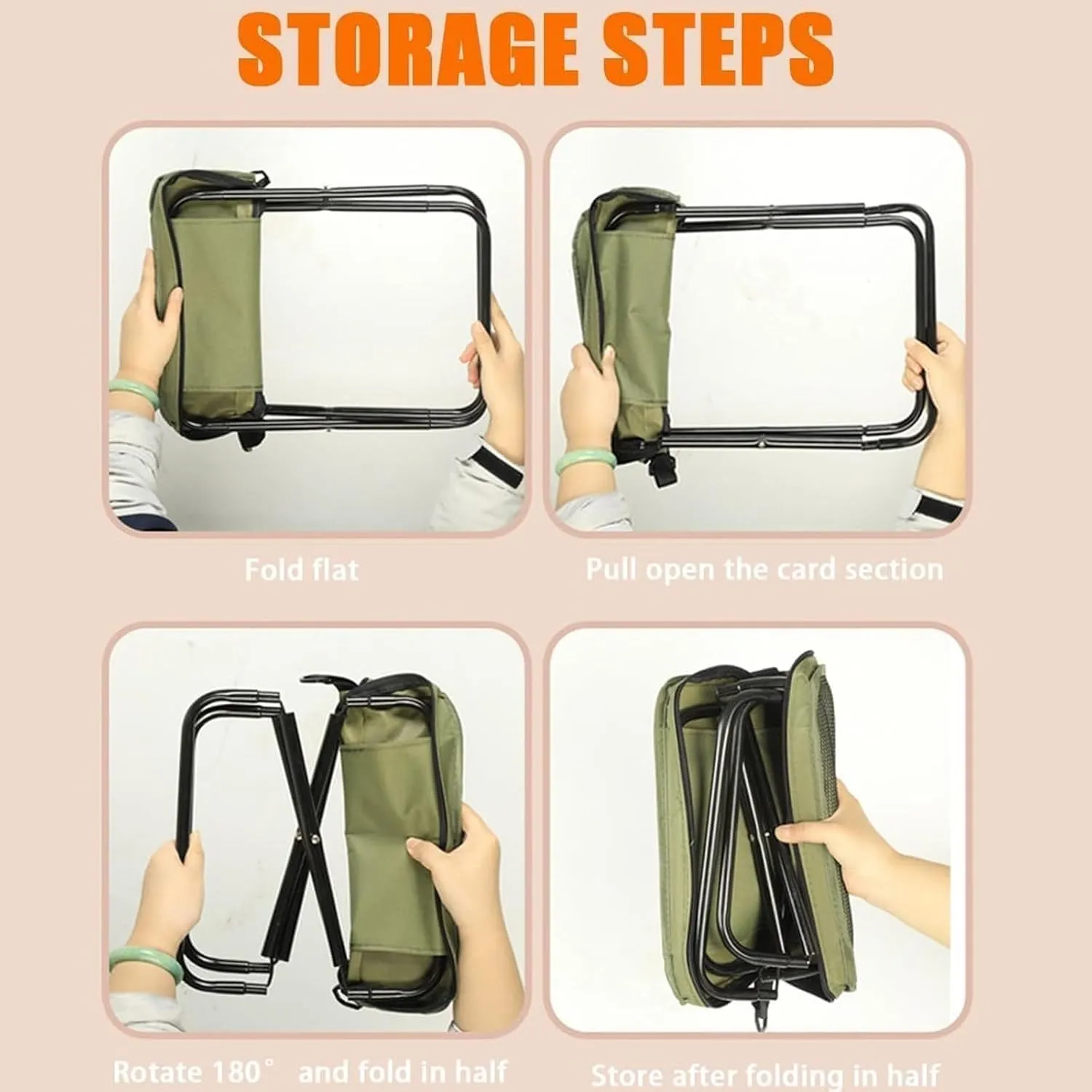 Foldable Backpack Stool-Compact, Sturdy & with a Cell Phone Pocket, Portable Mini Outdoor Camping Folding Seat with Adjustable Shoulder Strap, for Camping, Fishing,Outdoor Barbecue (Black*2, L)