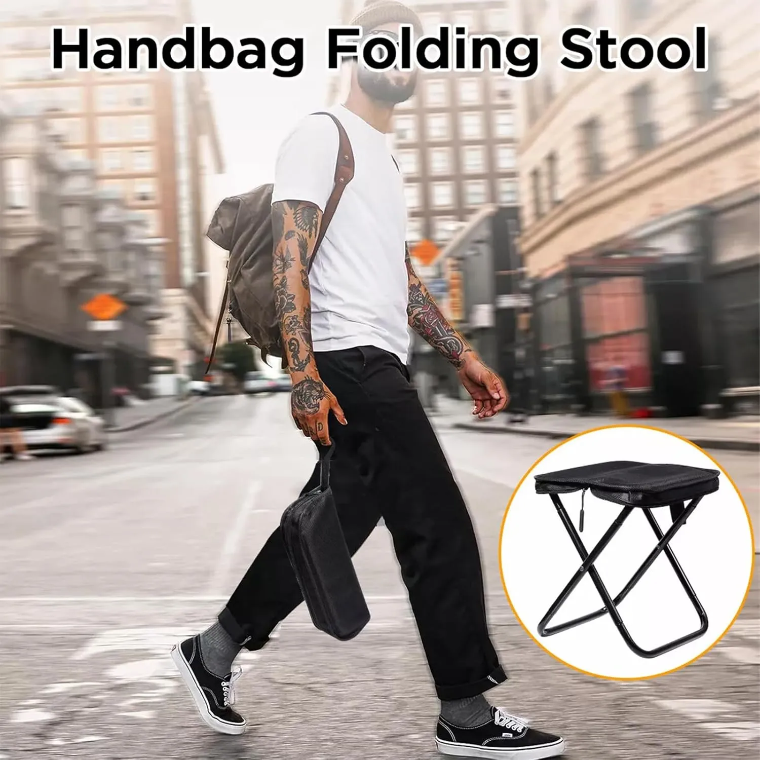 Foldable Backpack Stool, Outdoor Foldable Camping Stool Hiking Fishing Chair, Carbon Steel Backpacking Stools with Zippered Carry Bag for Hiking, Fishing, Camping, and Travel (Green)