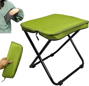 Foldable Backpack Stool, Outdoor Foldable Camping Stool Hiking Fishing Chair, Carbon Steel Backpacking Stools with Zippered Carry Bag for Hiking, Fishing, Camping, and Travel (Green)