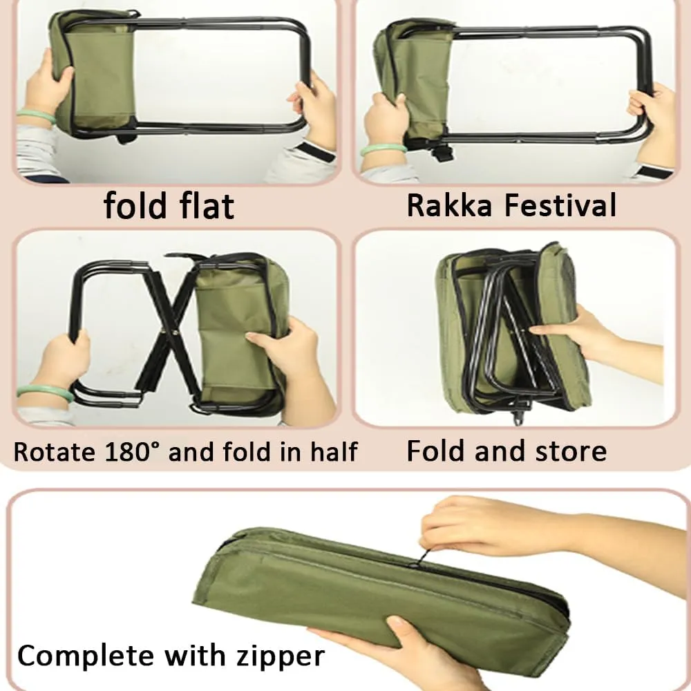 Foldable Backpack Stool, Outdoor Lightweight Mini Camping Collapsible Seat Stool with Load Capacity up to 120 Kg, Can Be Worn Crossbody Fishing Chair for Outdoor, Travel, Fishing, Hiking (Green, L)