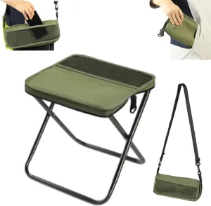 Foldable Backpack Stool, Outdoor Lightweight Mini Camping Collapsible Seat Stool with Load Capacity up to 120 Kg, Can Be Worn Crossbody Fishing Chair for Outdoor, Travel, Fishing, Hiking (Green, L)