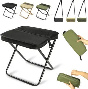 Foldable Backpack Stool, Portable Folding Camping Stool with Carry Bag, Portable Seats for Mountaineering and Hiking, Foldable Chair with Carrying Bag (Black, Large)