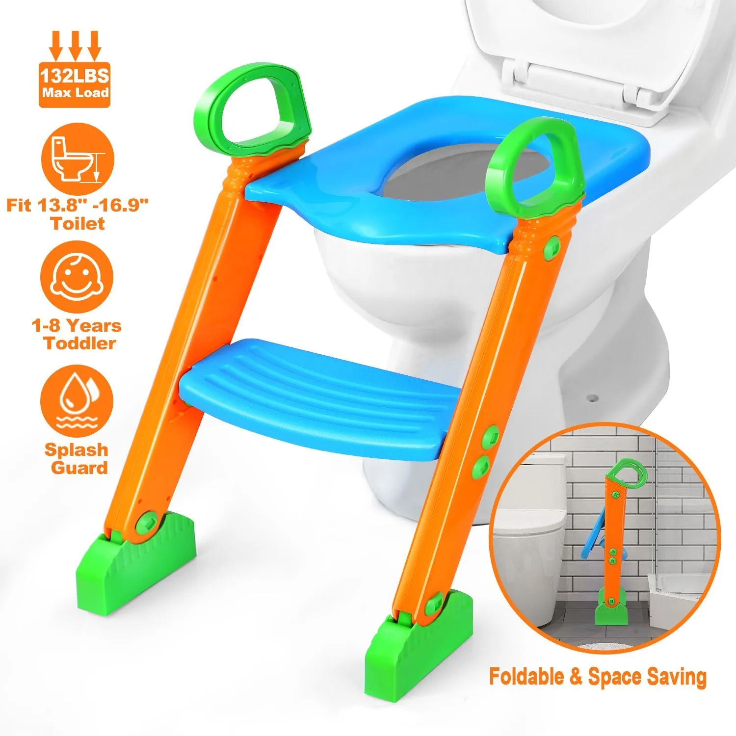 Foldable Potty Seat with Step Stool Ladder & Splash Guard