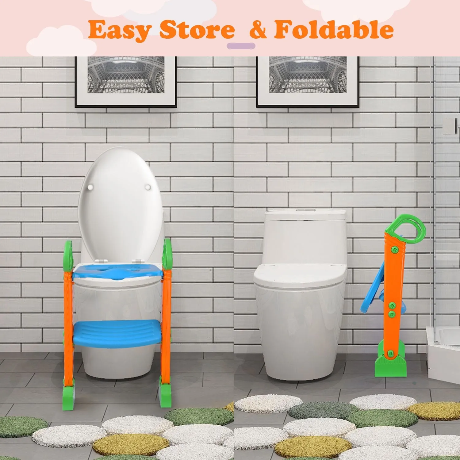 Foldable Potty Seat with Step Stool Ladder & Splash Guard