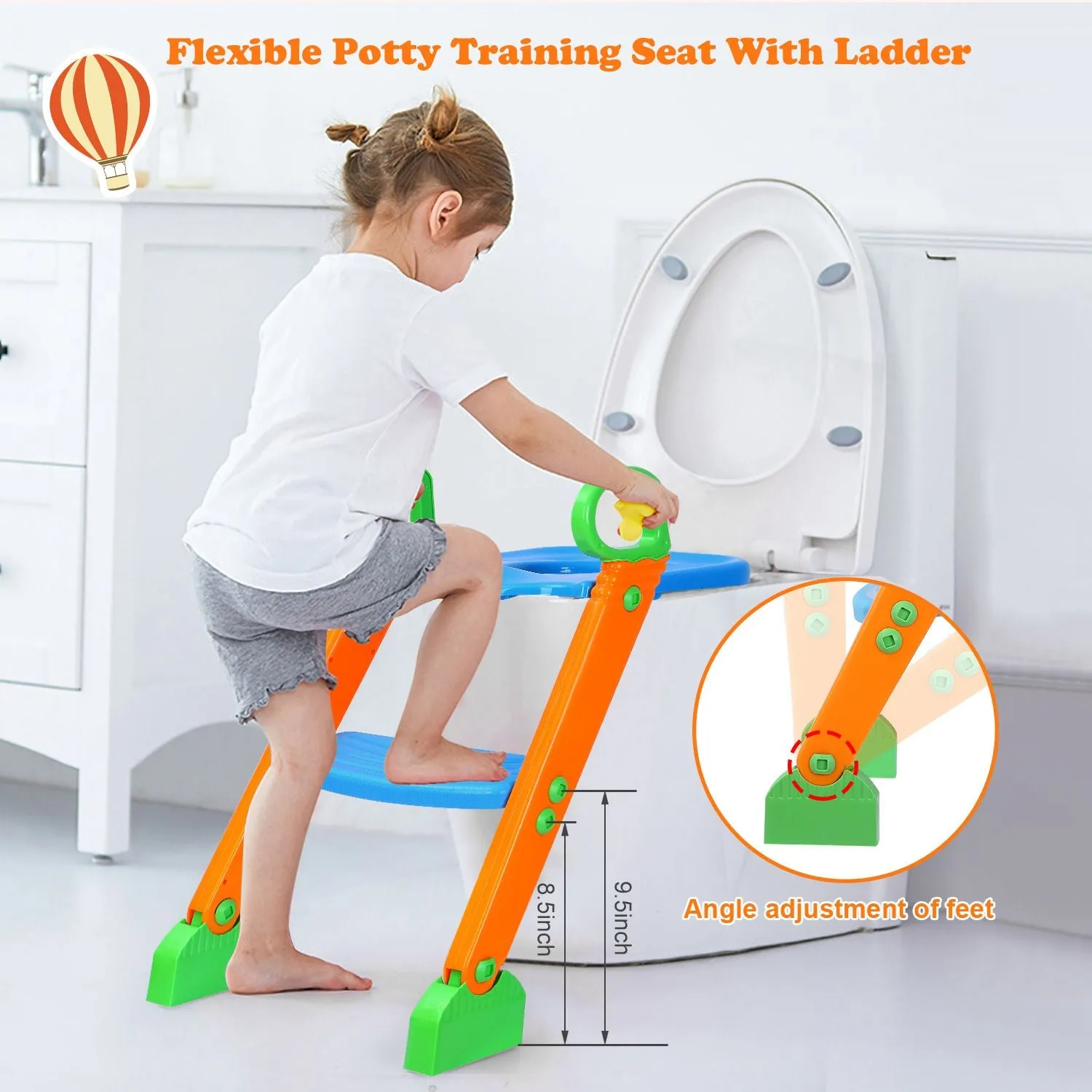 Foldable Potty Seat with Step Stool Ladder & Splash Guard