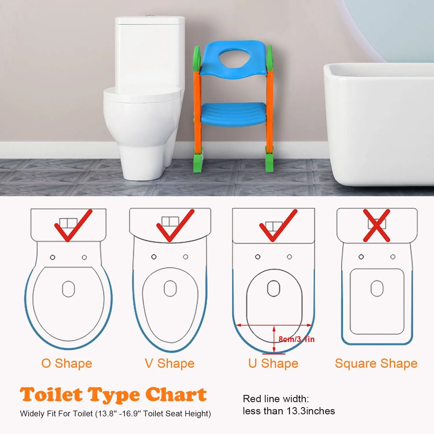 Foldable Potty Seat with Step Stool Ladder & Splash Guard