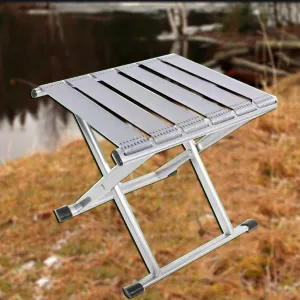 Foldable Small Bathroom Stool, Portable Fishing Stool, Metal Folding Seat Camping Stool, Compact Low Stool for Hunting Bathroom Backyard Garden(Silver,Large)