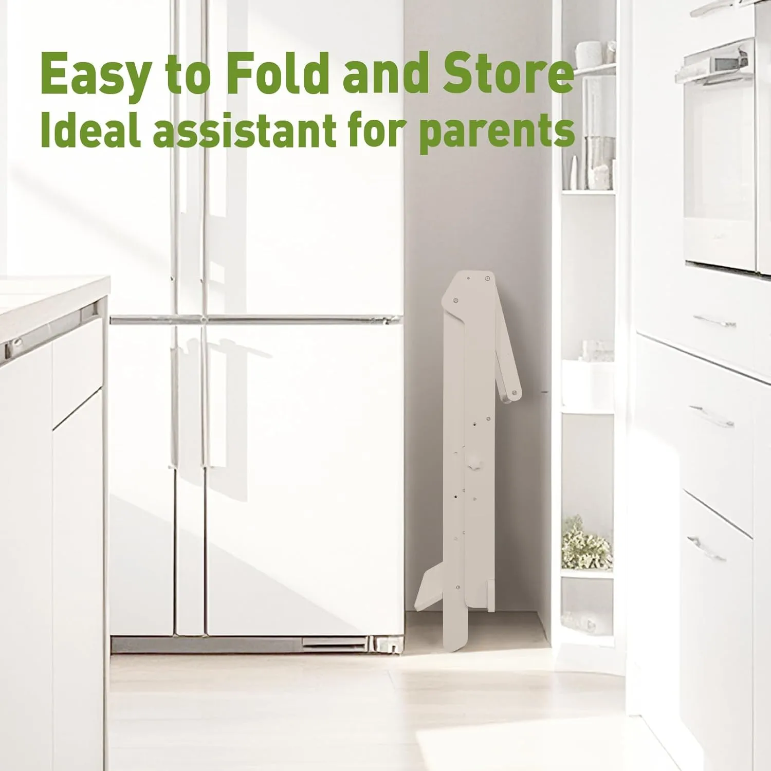 Foldable Toddler Learning Standing Tower, WOOD CITY Montessori Kitchen Step Stool Helper with 3 Adjustable Heights Learning Kitchen Tower for Counter and Bathroom Sink (White)