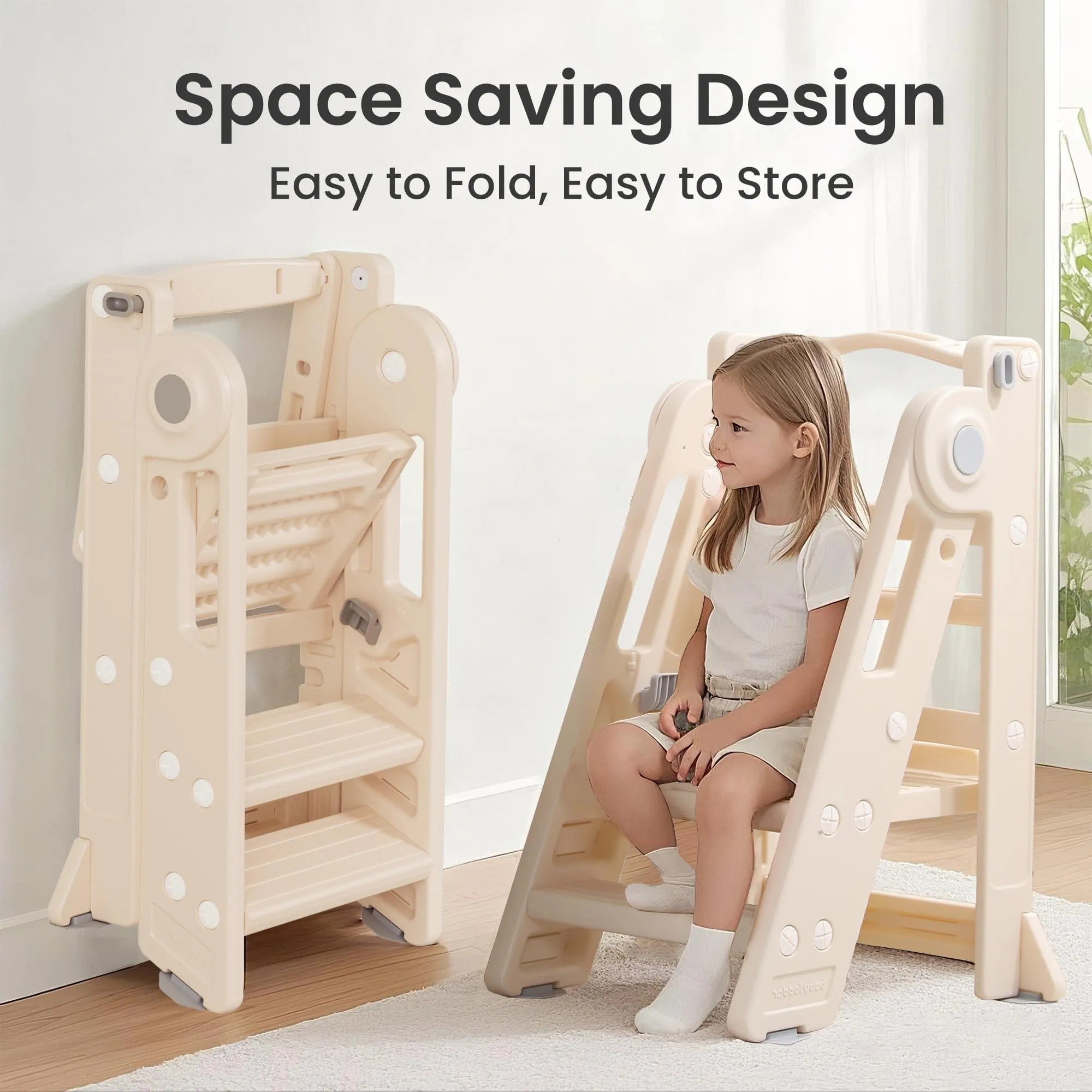 Foldable Toddler Tower Kitchen Step Stool for Sink Kids Adjustable Height Learning Tower for Children Montessori Learning Helper with Handles for Bathroom
