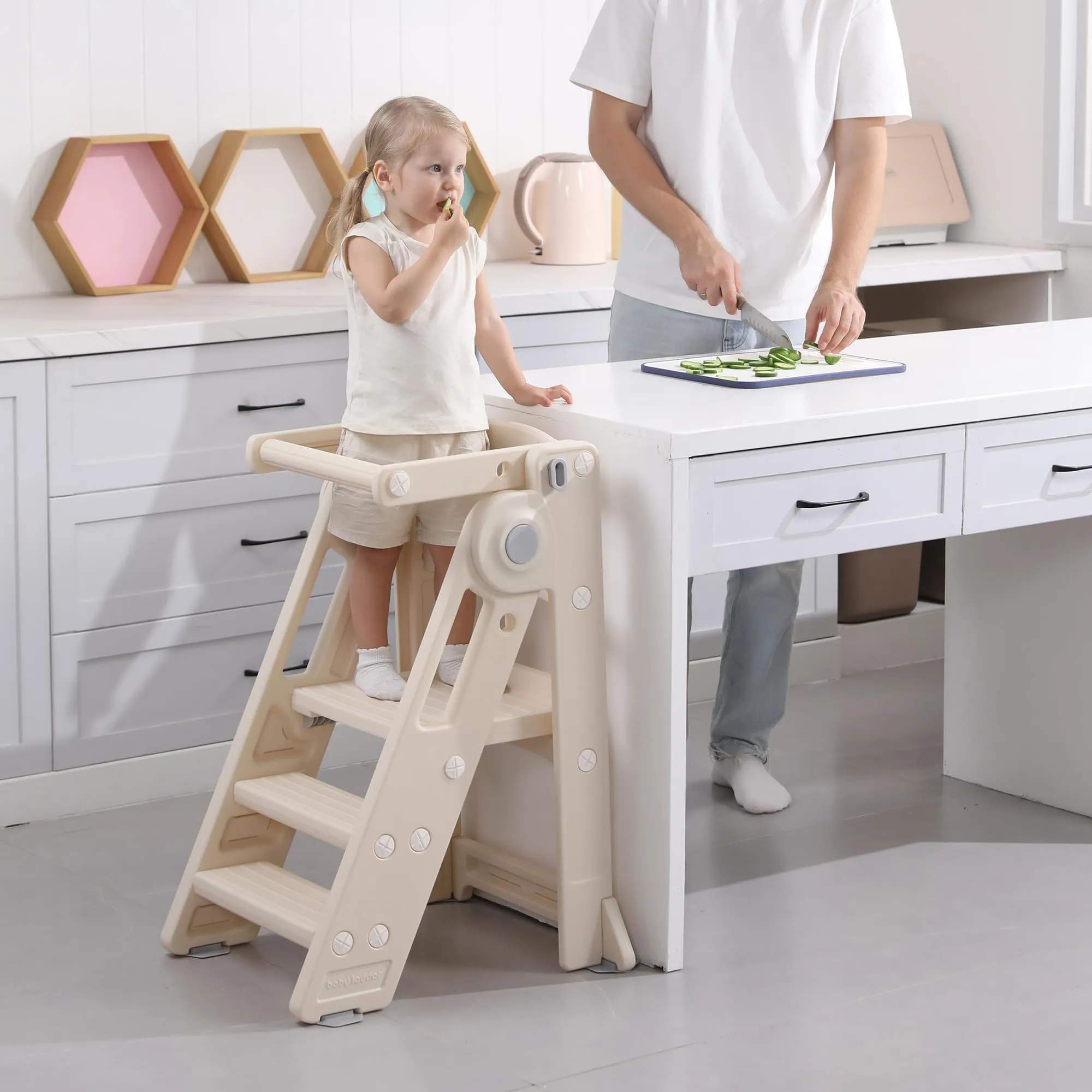 Foldable Toddler Tower Kitchen Step Stool for Sink Kids Adjustable Height Learning Tower for Children Montessori Learning Helper with Handles for Bathroom