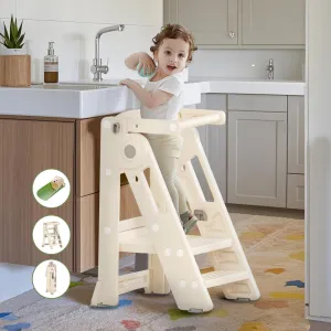 Foldable Toddler Tower Kitchen Step Stool for Sink Kids Adjustable Height Learning Tower for Children Montessori Learning Helper with Handles for Bathroom