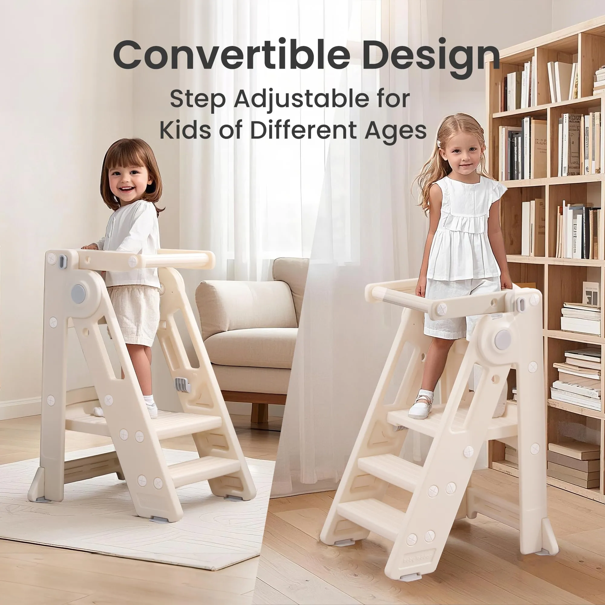 Foldable Toddler Tower Kitchen Step Stool for Sink Kids Adjustable Height Learning Tower for Children Montessori Learning Helper with Handles for Bathroom