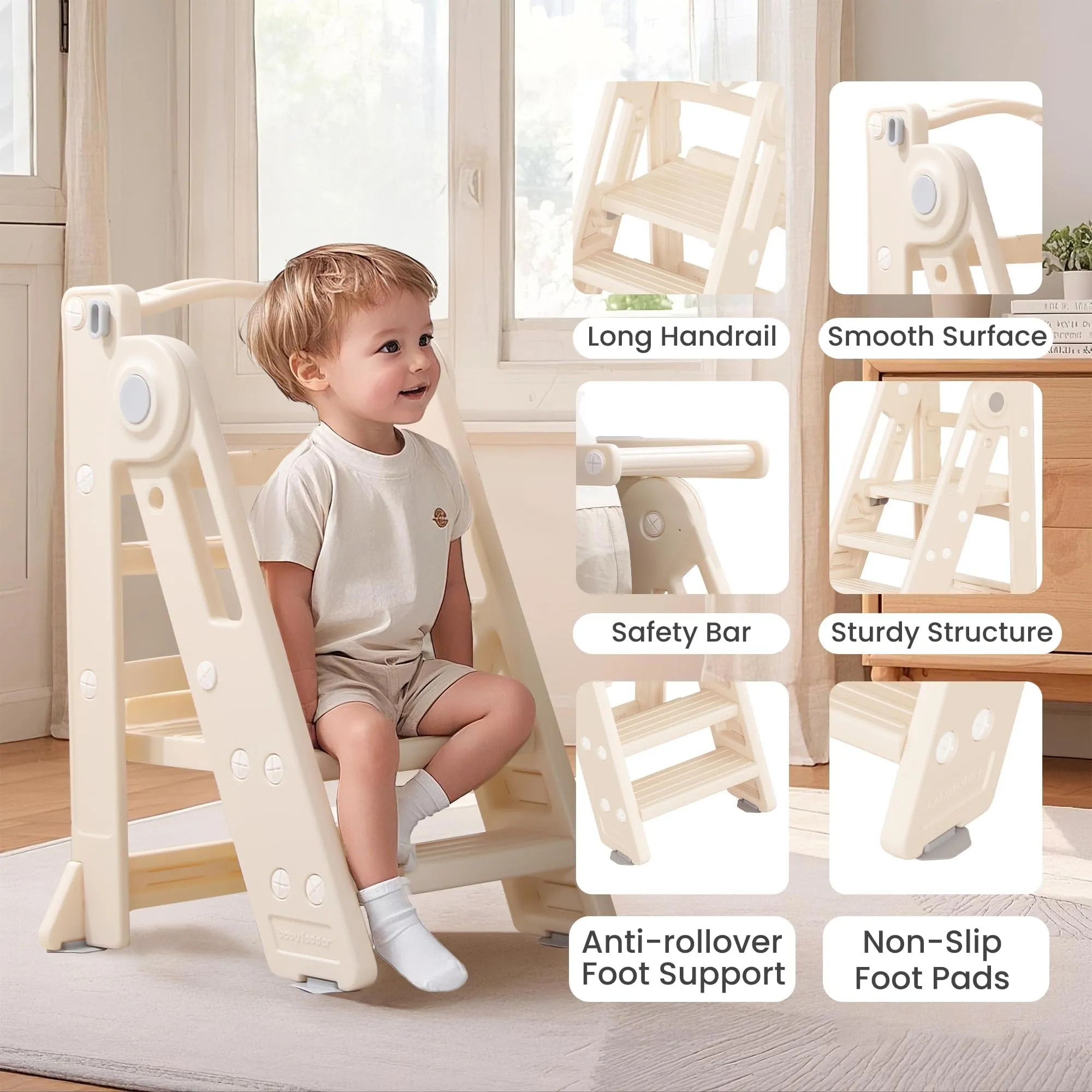 Foldable Toddler Tower Kitchen Step Stool for Sink Kids Adjustable Height Learning Tower for Children Montessori Learning Helper with Handles for Bathroom