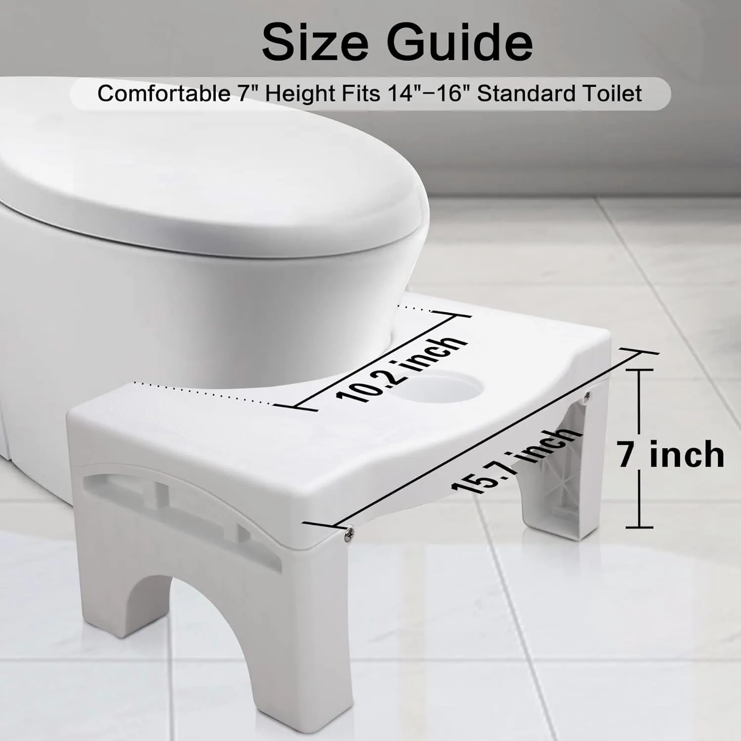 Foldable Toilet Potty Stool for Adults, 7" Heavy Duty Portable Squatting Poop Foot Stool with Freshener Space, Bathroom Non-Proof Toilet Assistance Step Stool fits 14"-16" Standard Toilets
