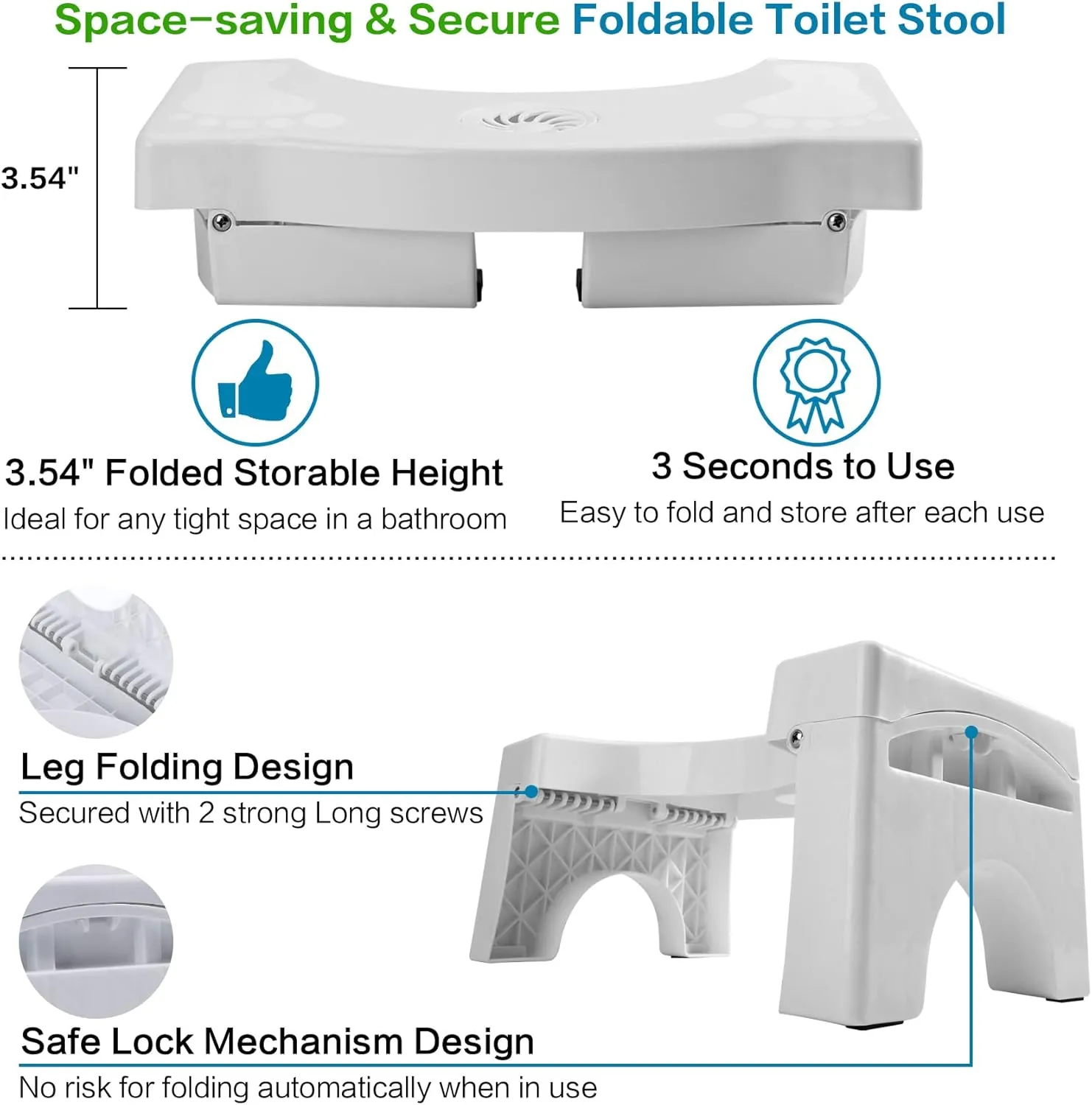 Foldable Toilet Potty Stool for Adults, 7" Heavy Duty Portable Squatting Poop Foot Stool with Freshener Space, Bathroom Non-Proof Toilet Assistance Step Stool fits 14"-16" Standard Toilets