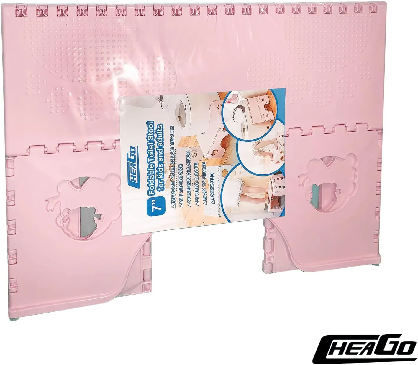 Foldable Toilet Stool, 7 inches Healthy Squatting Posture Poop Stool with Anti-Slip Feet by CHEAGO, Portable Travel Foot Stool for Toilet, Unique Folding Design Compact&Wide footrest