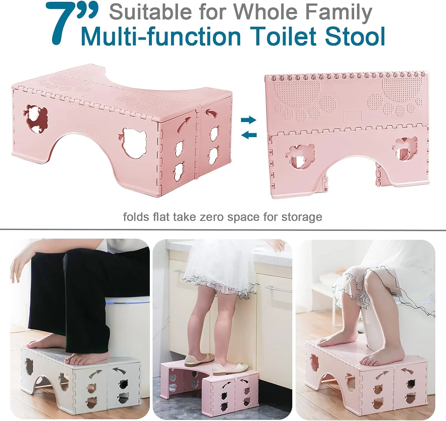 Foldable Toilet Stool, 7 inches Healthy Squatting Posture Poop Stool with Anti-Slip Feet by CHEAGO, Portable Travel Foot Stool for Toilet, Unique Folding Design Compact&Wide footrest