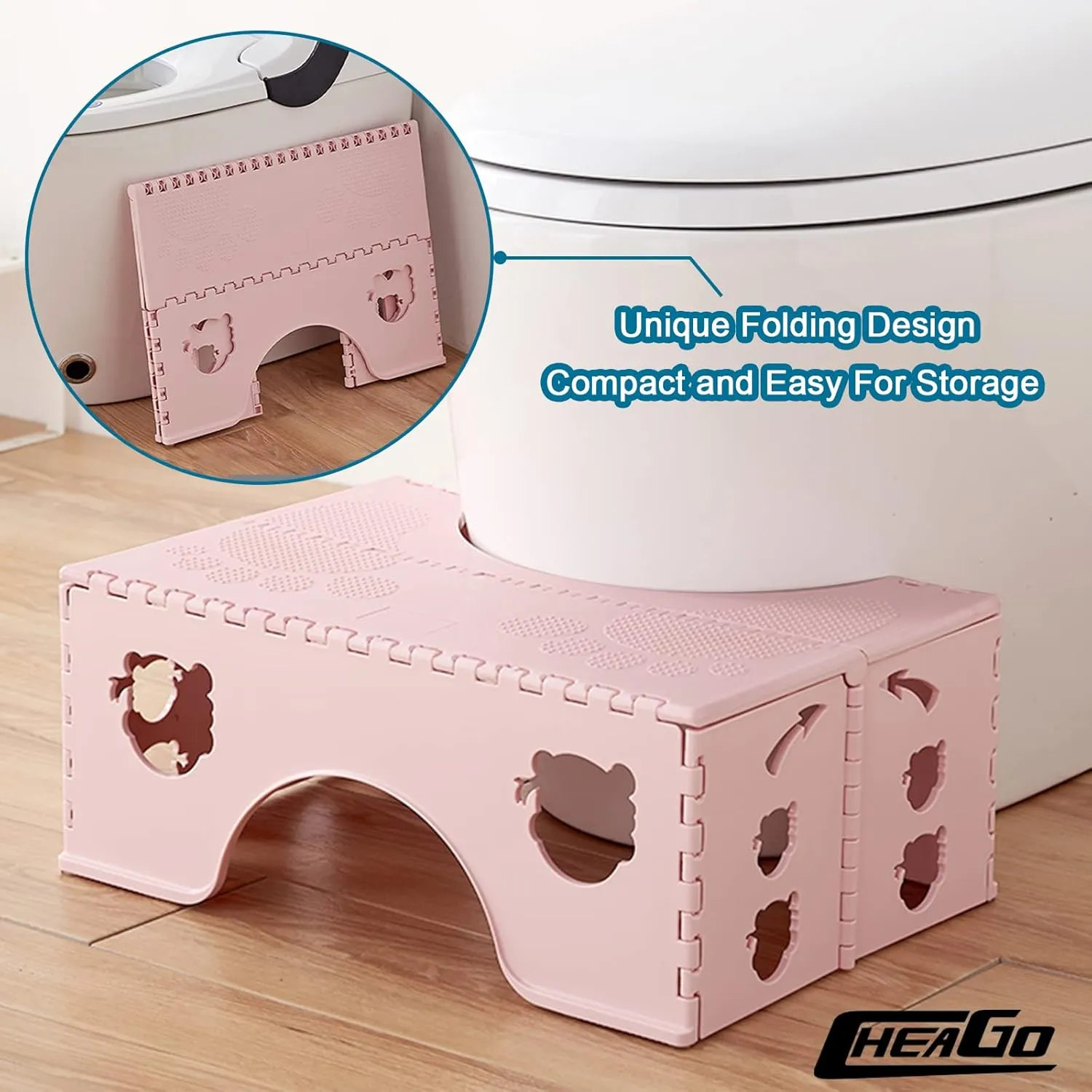Foldable Toilet Stool, 7 inches Healthy Squatting Posture Poop Stool with Anti-Slip Feet by CHEAGO, Portable Travel Foot Stool for Toilet, Unique Folding Design Compact&Wide footrest