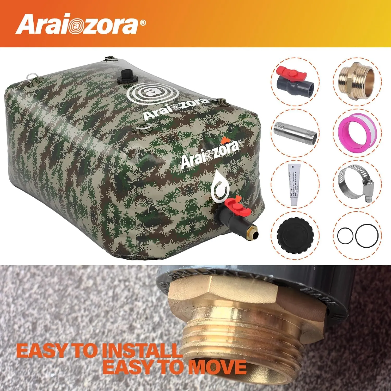 Foldable Water Bladder Tank,Camouflage 60 Gal/240L Portable Large Capacity Soft Water Bag Storage Container