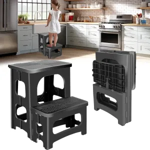 Folding 2 Step Stool for Kids Adults,Collapsible Rv Step Stool Holds 300LB,Anti-Slip Step Stool Portable Footstool Multifunctional Step Stool for RV Home Kitchen Bedroom Office Bathroom