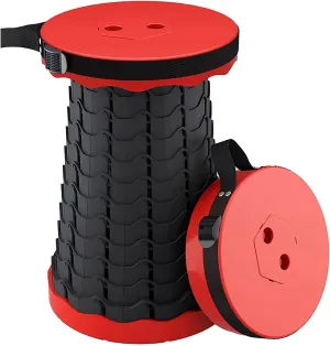 Folding Adjustable Camping Stool, Portable Telescoping Folding Stool with Backpack Pad, Upgraded Collapsible and Retractable Chair with Max Load Capacity 400lbs (Red)