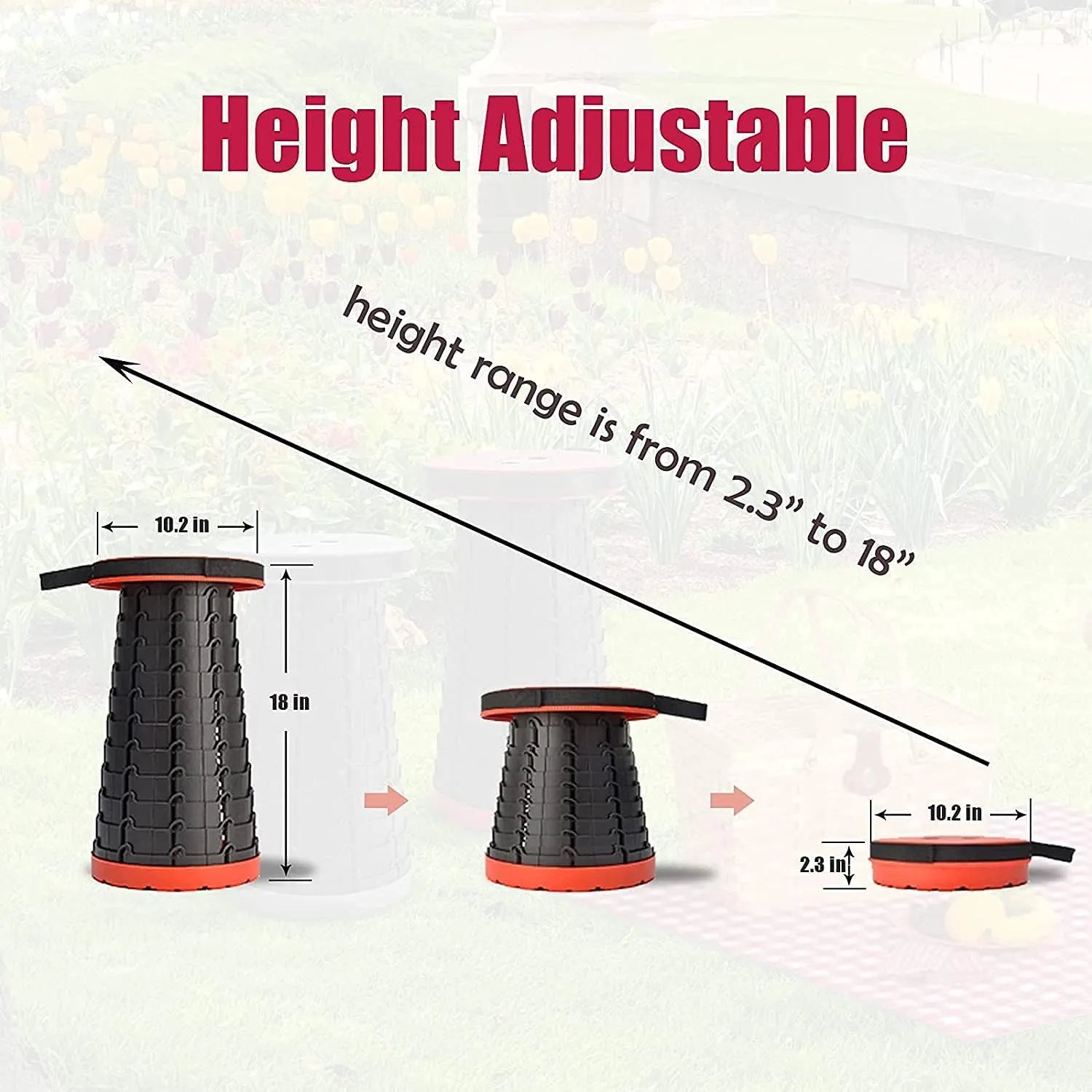 Folding Adjustable Camping Stool, Portable Telescoping Folding Stool with Backpack Pad, Upgraded Collapsible and Retractable Chair with Max Load Capacity 400lbs (Red)