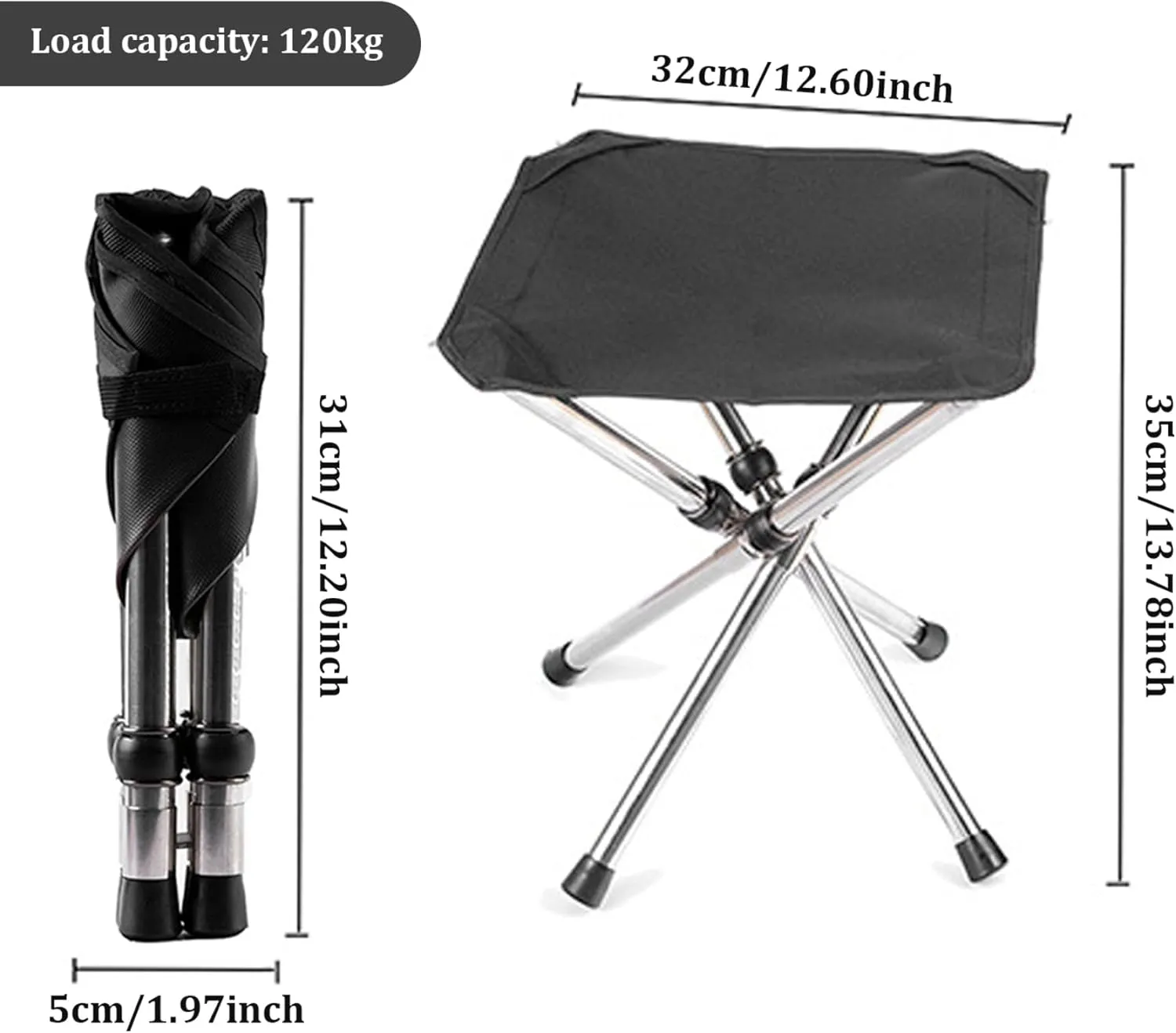 Folding Camp Stool, Camping Stool 12.2'' High Folding Camp Stool 220lbs Heavy Loading Tripod Chair Portable Wear-Resistant Fishing Stool Folding Chair for Outdoor Walking Hiking Travel