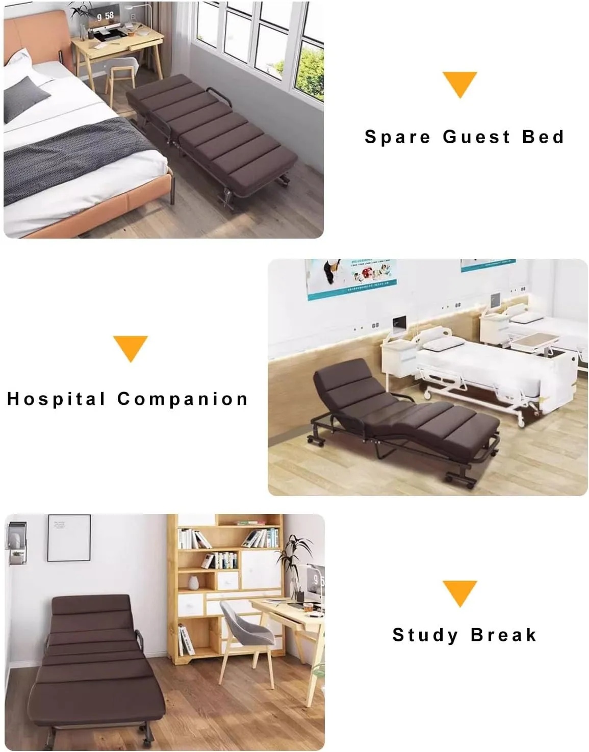 Folding Camping Cot for Adults, 6-Speed Adjustable Back，Heavy Duty Guest Bed with Adjustable Pillow, Travel Camp Cots for Adults Home Office Nap Vocation Outdoor