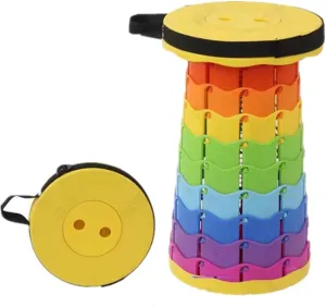 Folding Camping Fishing Hiking Collapsible Stool for BBQ Lightweight Sturdy Load Capacity 400lbs Telescoping Collapsible Stool Retractable (Yellow)