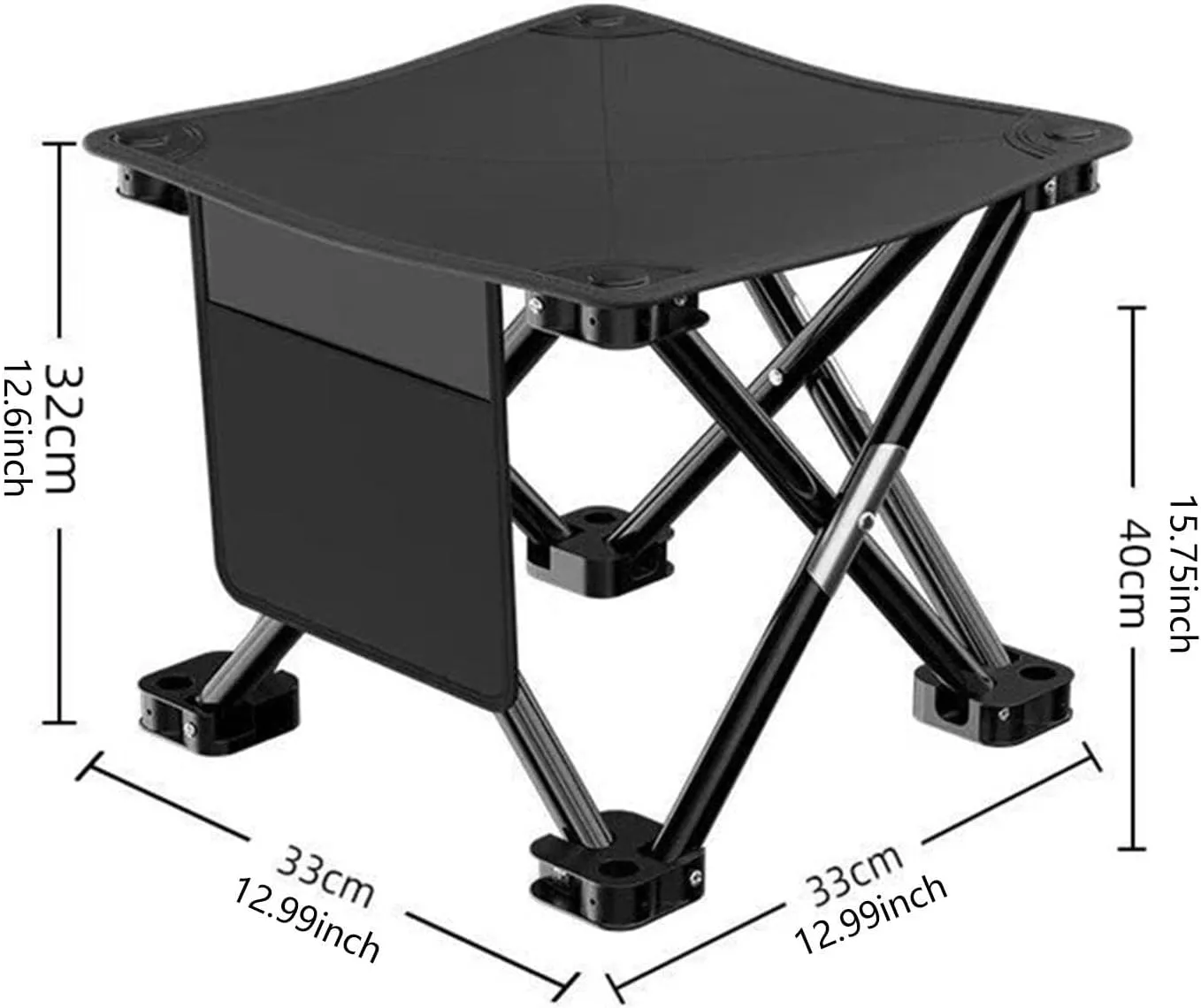 Folding Camping Stool Foot Rest Stool Compact Lightweight with Side Pocket Small Foldable Chair for BBQ Garden Traveling Lawn, Black, 33cmx33cmx32cm