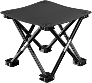 Folding Camping Stool Foot Rest Stool Compact Lightweight with Side Pocket Small Foldable Chair for BBQ Garden Traveling Lawn, Black, 33cmx33cmx32cm