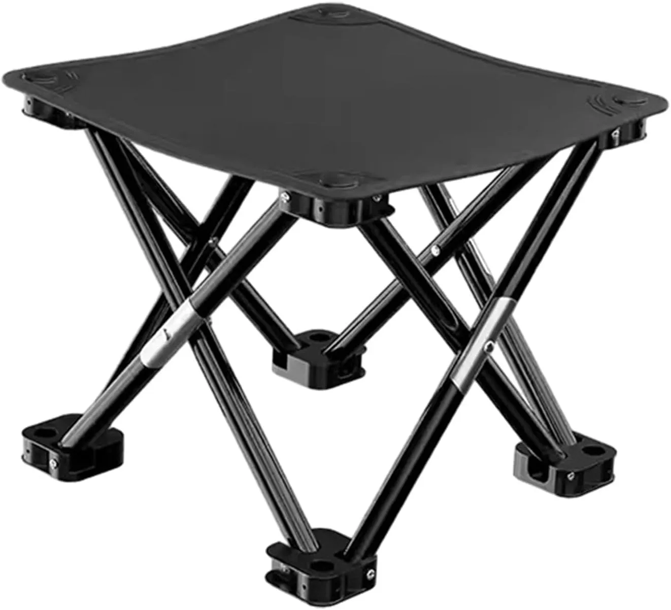 Folding Camping Stool Foot Rest Stool Compact Lightweight with Side Pocket Small Foldable Chair for BBQ Garden Traveling Lawn, Black, 33cmx33cmx32cm
