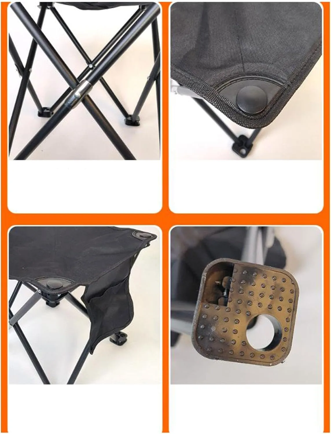 Folding Camping Stool Foot Rest Stool Compact Lightweight with Side Pocket Small Foldable Chair for BBQ Garden Traveling Lawn, Black, 33cmx33cmx32cm
