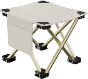 Folding Camping Stool Footrest Compact Sturdy Lightweight Portable Mini Foldable Chair for Beach BBQ Walking Picnic Gardening, White, 33cmx33cmx32cm