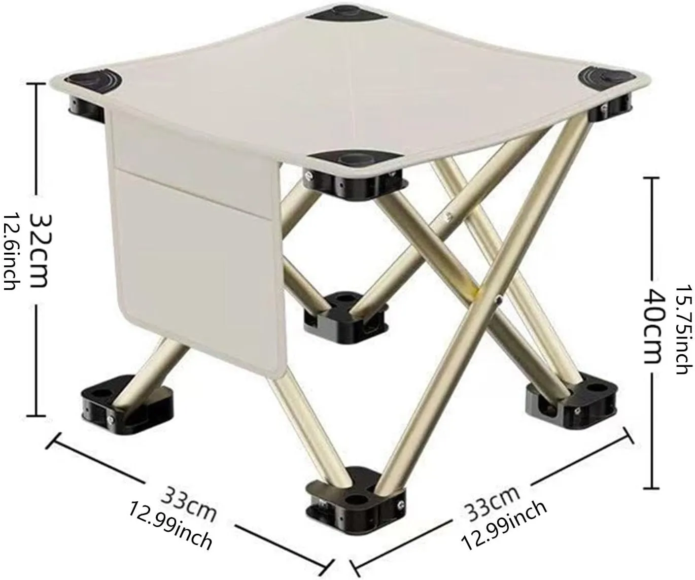 Folding Camping Stool Footrest Compact Sturdy Lightweight Portable Mini Foldable Chair for Beach BBQ Walking Picnic Gardening, White, 33cmx33cmx32cm