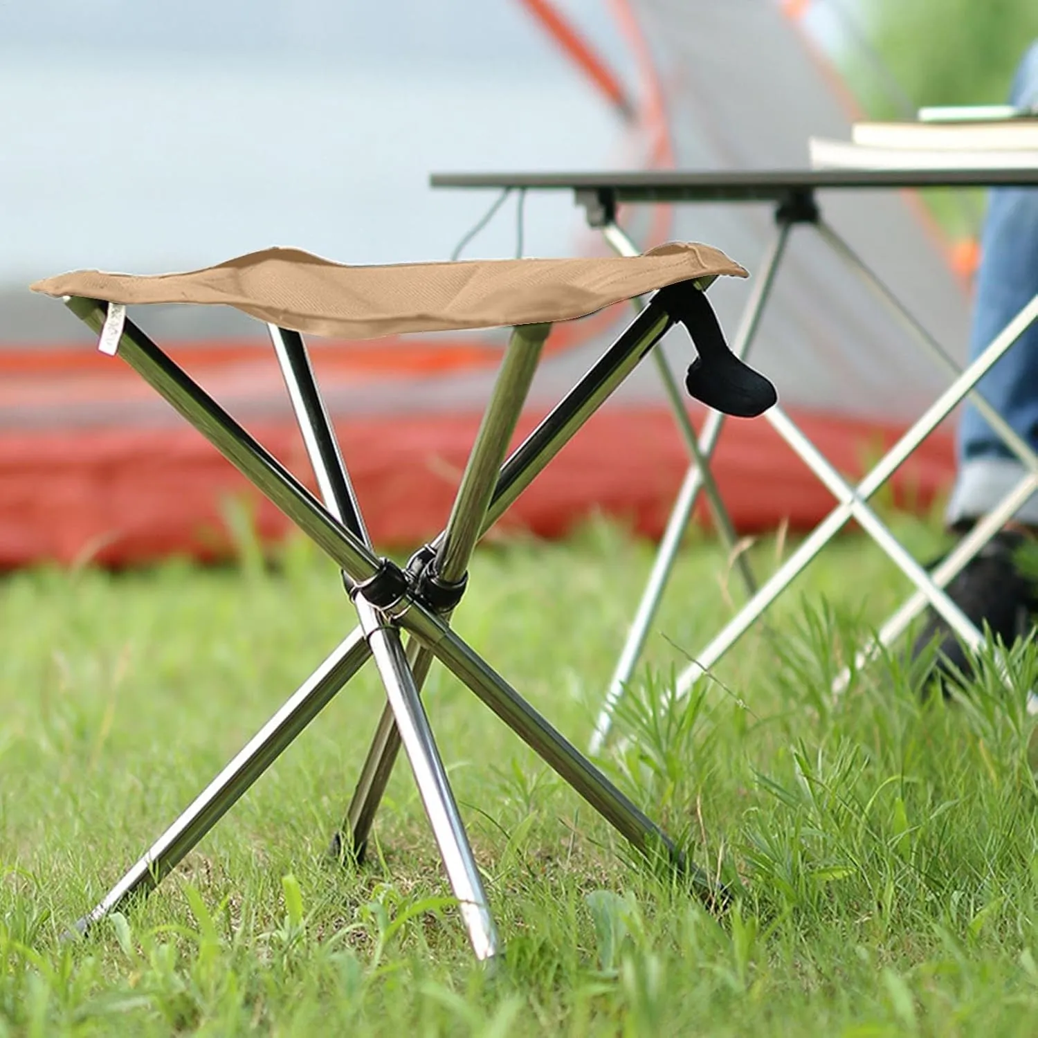 Folding Camping Stool, Portable Outdoor Chair, 27.5inch Stainless Steel Bracket, Compact Design, Lightweight Fishing Seat for Outdoor Gardening & Fishing Use