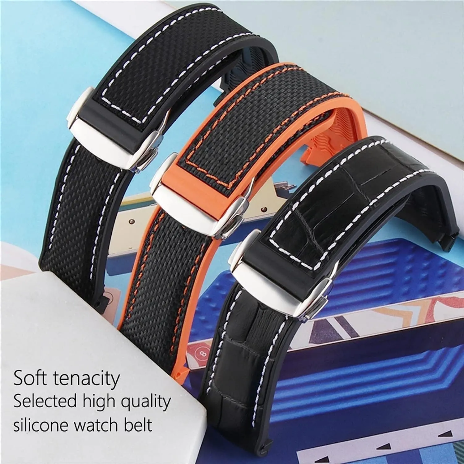 Folding Deployment Clasp Rubber Watch Band For Omega Seamaster Luxury Nylon Silicon Strap Bracelet Accessories