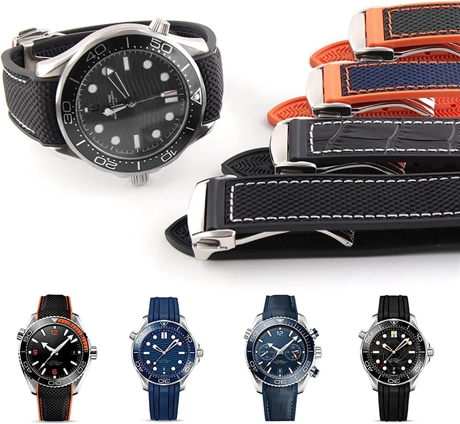 Folding Deployment Clasp Rubber Watch Band For Omega Seamaster Luxury Nylon Silicon Strap Bracelet Accessories
