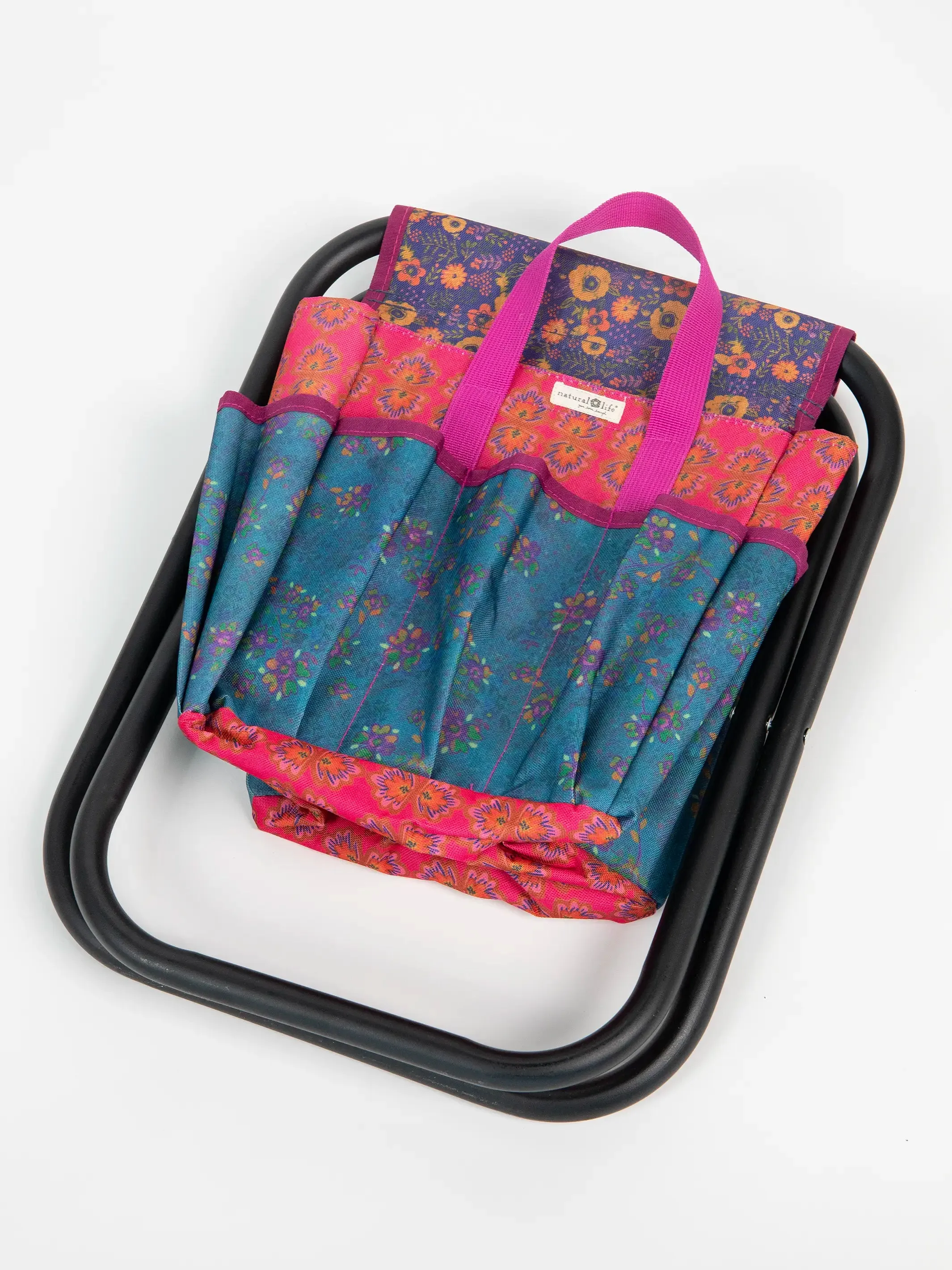 Folding Garden Stool - Navy Floral Blooms