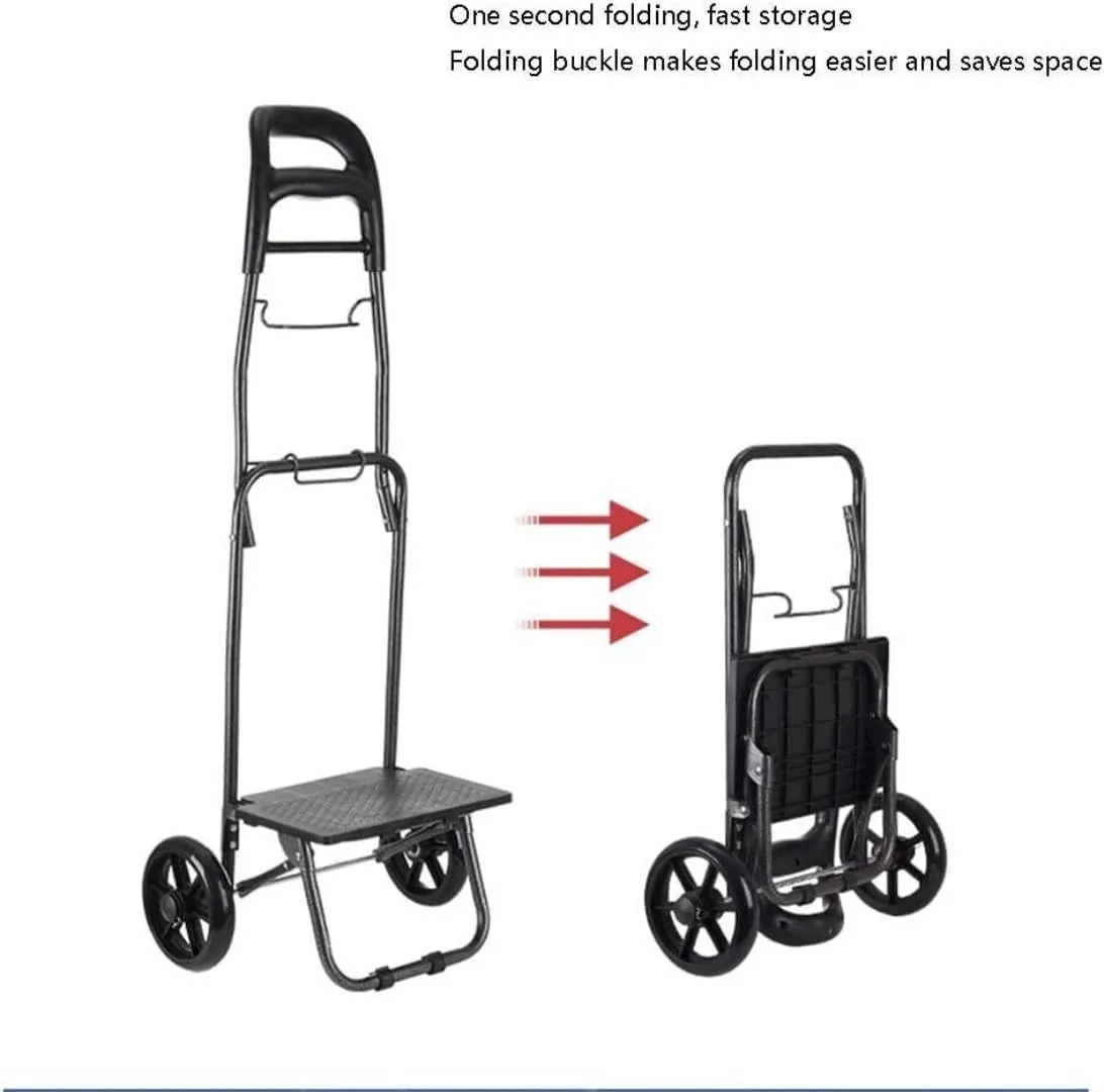 Folding Shopping Cart, Portable Shopping Cart Wheeled Bag with 2 Wheels and Zip Pocket Folding with Folding Design Grocery Utility Carts, 97*29cm, Green