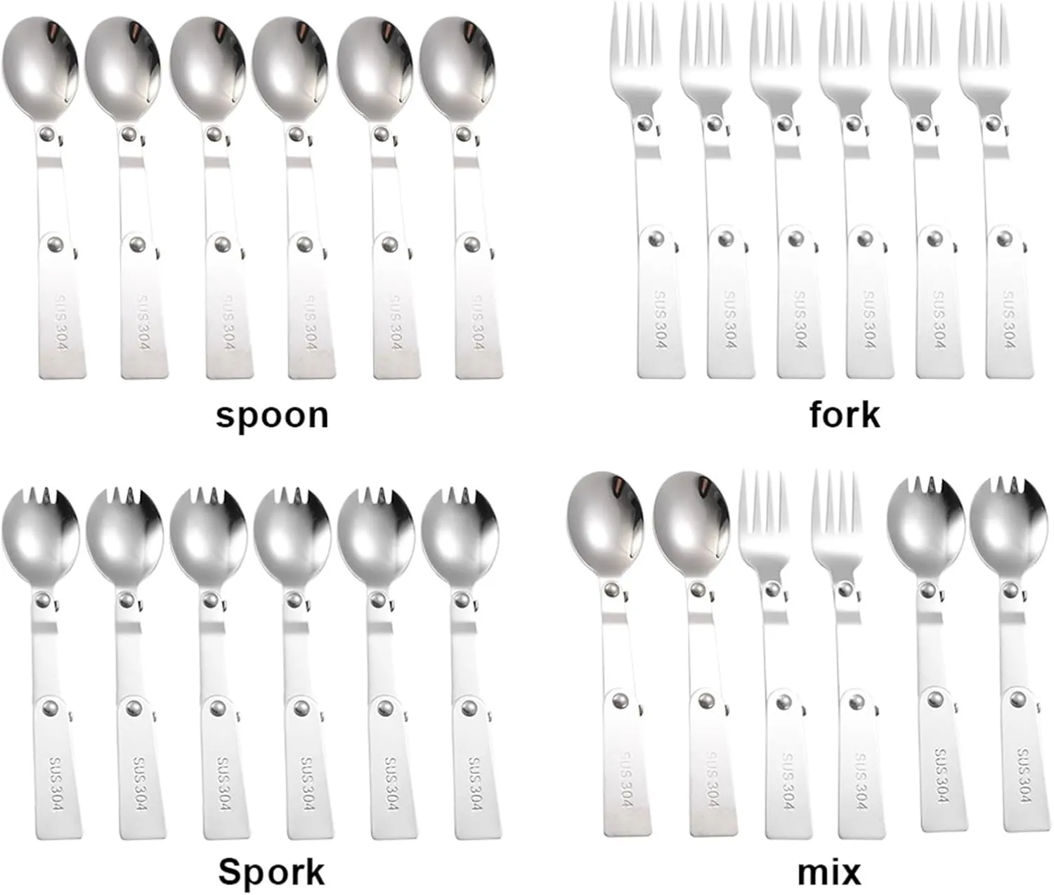 Folding Spoons 12Pcs Folding Spoon Fork Set, Tableware Folded Fork Spoon for Thermos Container Food Containers(Spoon Fork Spork)