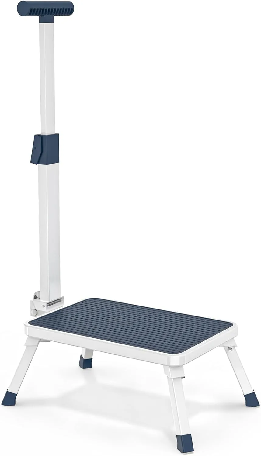 Folding Step Stool, Step Stools with Handle for Elderly Adults, Metal Stepping Stool with Adjustable Handrail in Kitchen, Bathroom, Bedroom, 330 Lbs Capacity