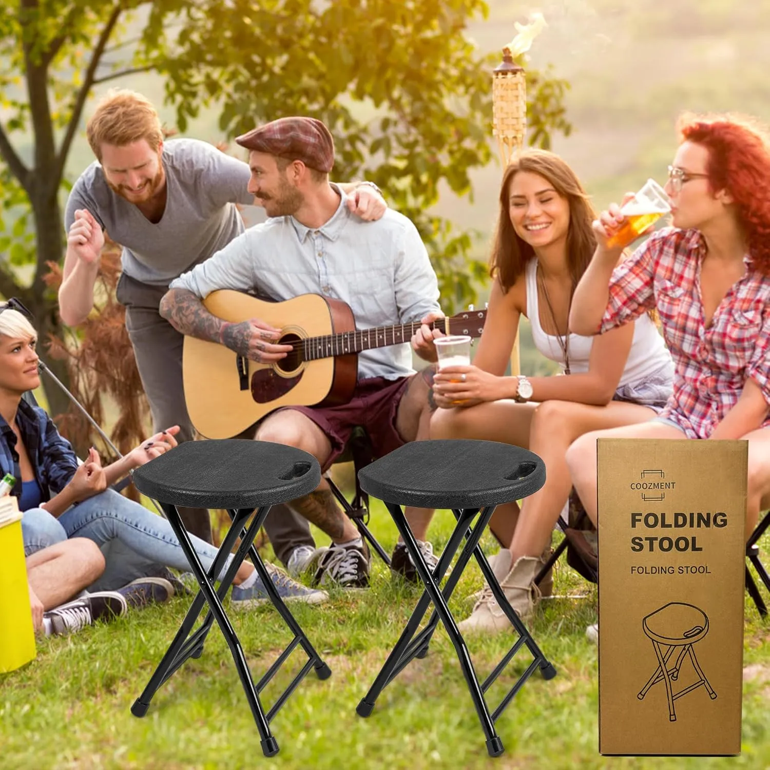 Folding Stool with Handle, Folding Chair,Folding Bar Stool with Non-Slip Feet,600 lbs Capacity,Indoor and Outdoor Foldable Stool for Adults(13"×11.5"×18")